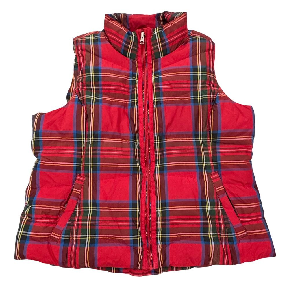 Lands' End Womens Tartan Plaid Down Puffer Vest Sz. XL 18 Zip Front Lightweight